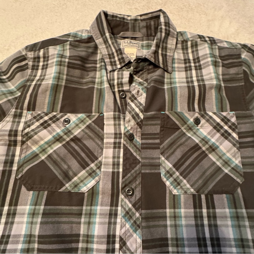 L.L. Bean Green Blue and Gray Plaid Casual Shirt